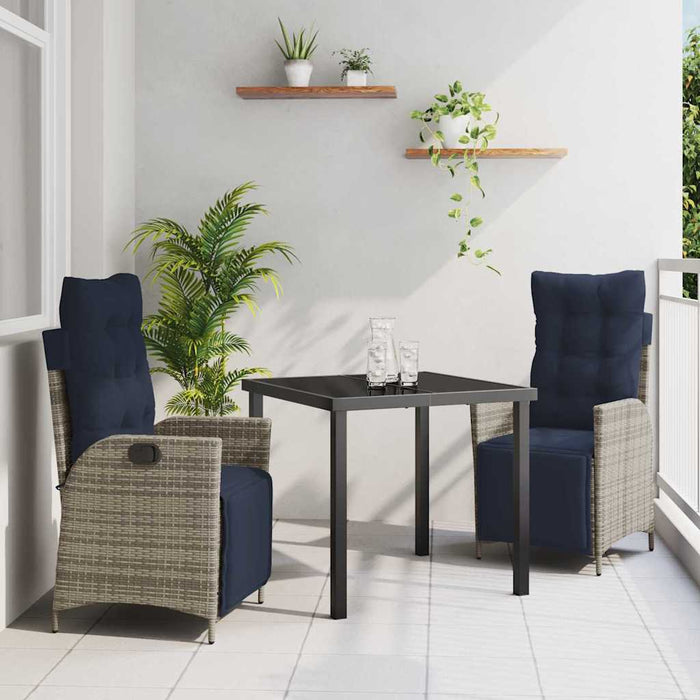 Set de masă pentru grădină cu pernă 3 pcs Gri și negru Ratan - WALTI WALTI
