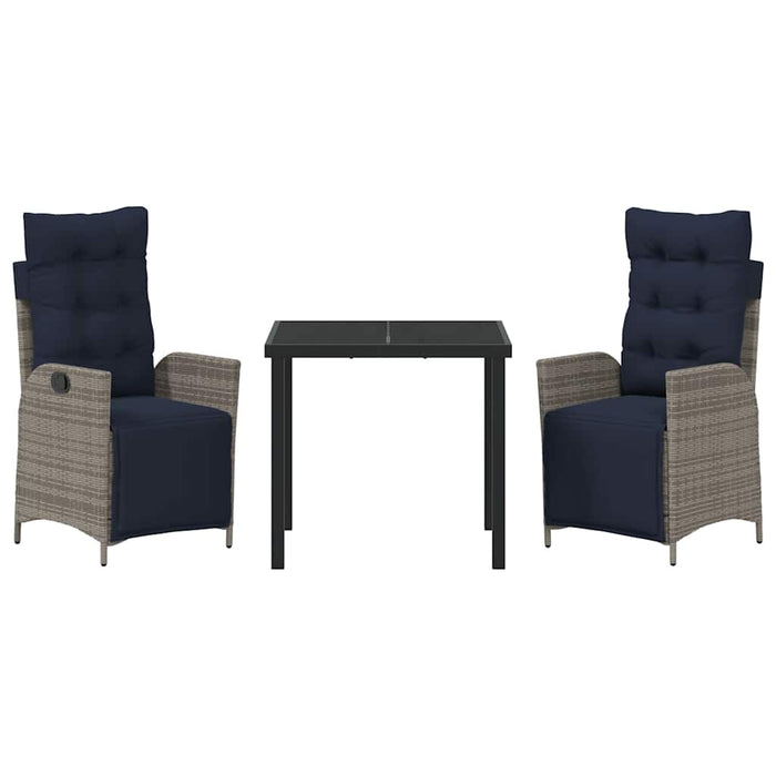 Set de masă pentru grădină cu pernă 3 pcs Gri și negru Ratan - WALTI WALTI
