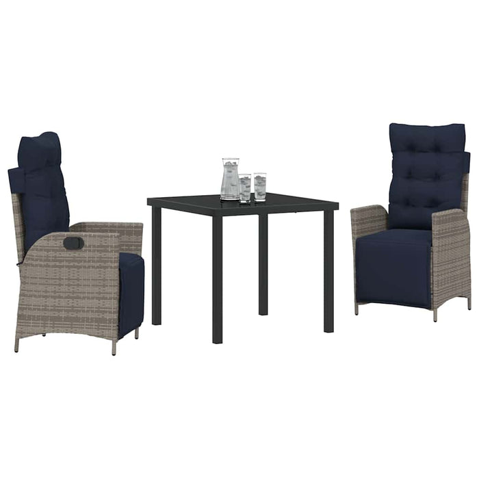 Set de masă pentru grădină cu pernă 3 pcs Gri și negru Ratan - WALTI WALTI