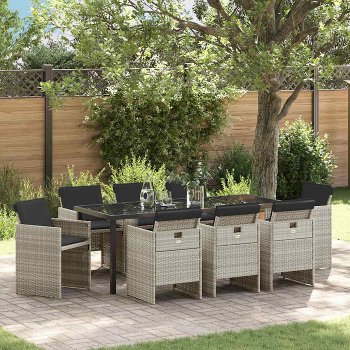 Set de masă pentru grădină 9 pcs Gri deschis poliratan - WALTI WALTI