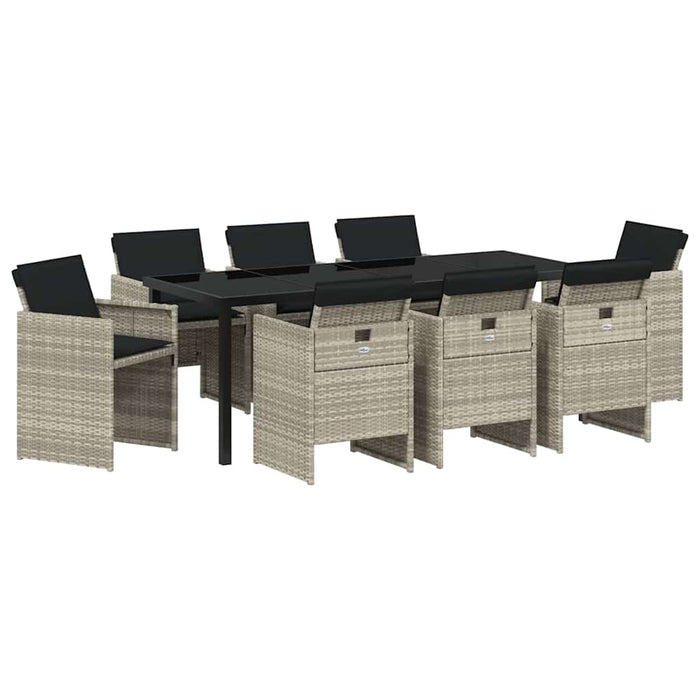 Set de masă pentru grădină 9 pcs Gri deschis poliratan - WALTI WALTI