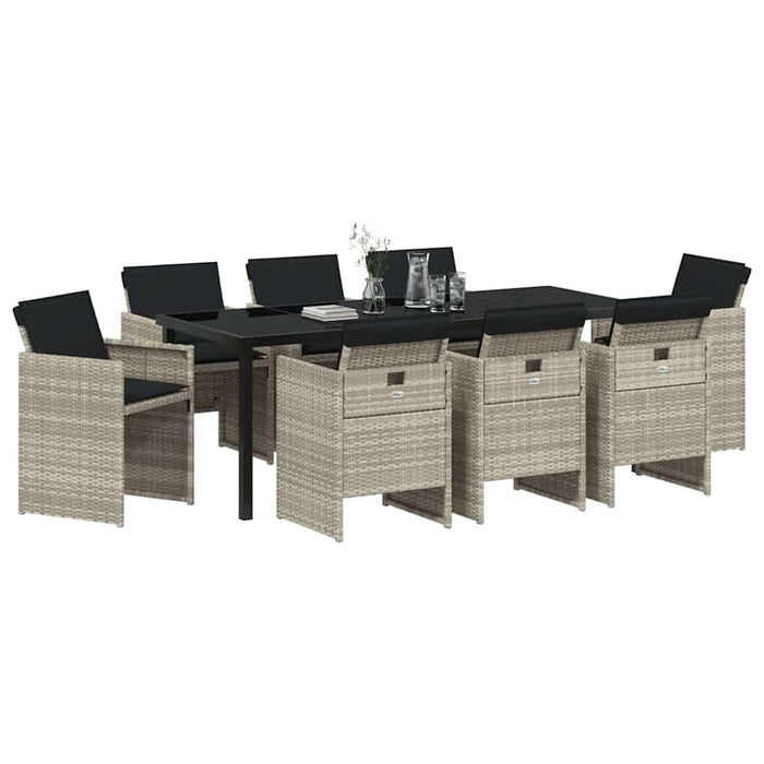 Set de masă pentru grădină 9 pcs Gri deschis poliratan - WALTI WALTI