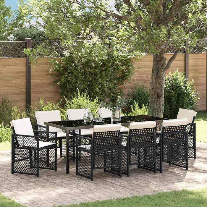 Set de masă pentru grădină 9 pcs Negru poliratan - WALTI WALTI
