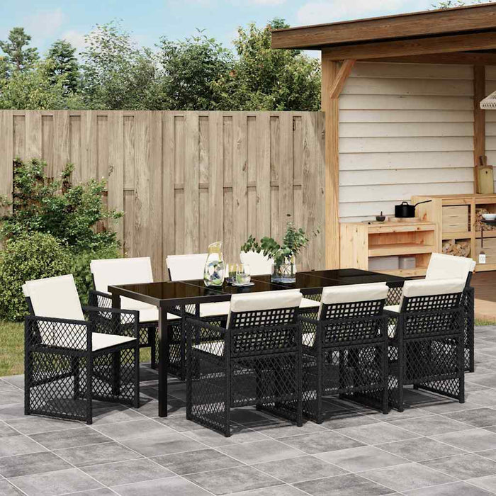 Set de masă pentru grădină 9 pcs Negru poliratan - WALTI WALTI