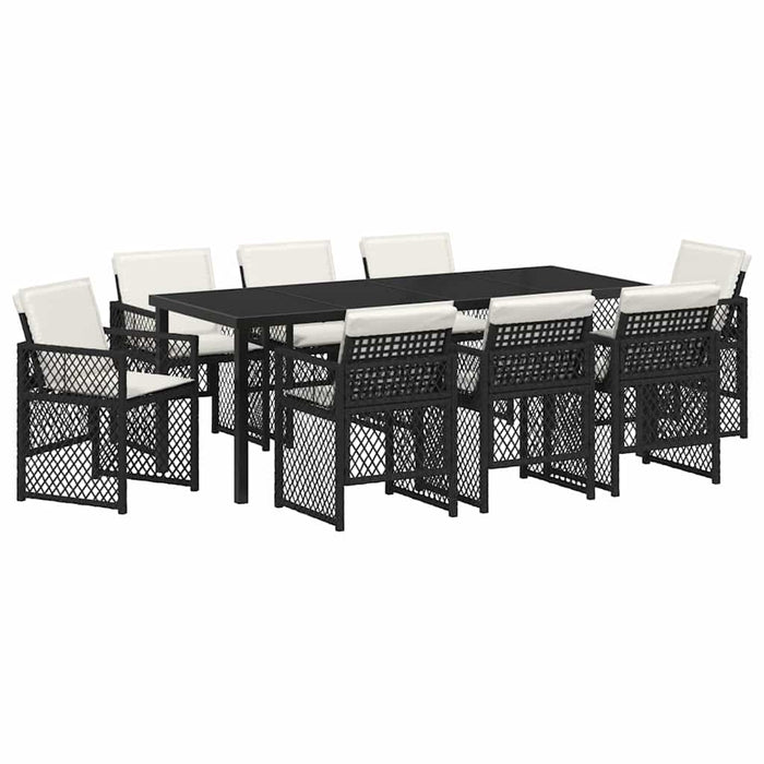 Set de masă pentru grădină 9 pcs Negru poliratan - WALTI WALTI