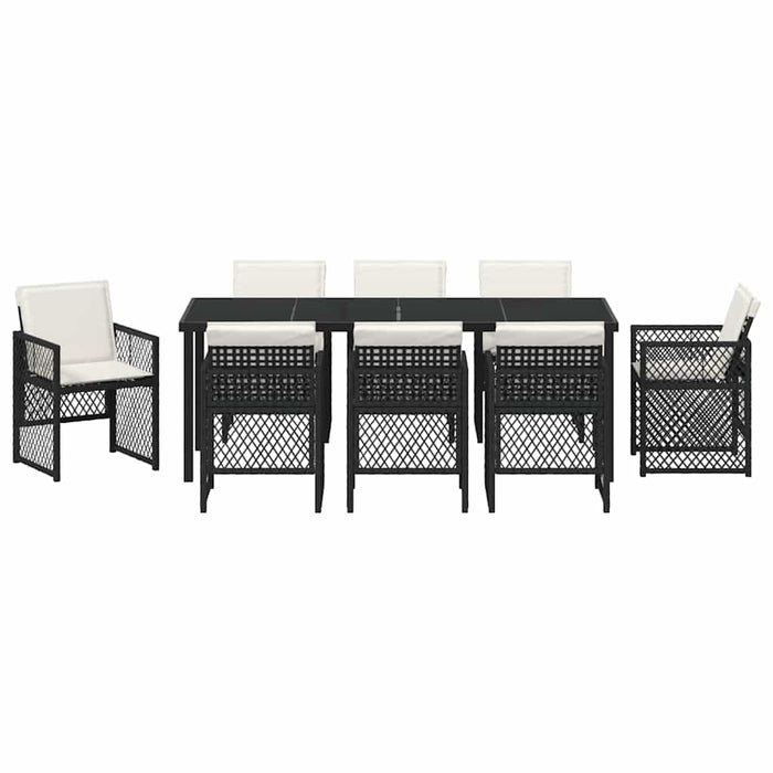 Set de masă pentru grădină 9 pcs Negru poliratan - WALTI WALTI