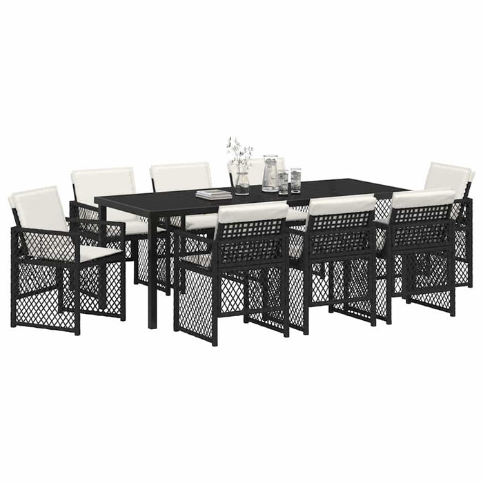 Set de masă pentru grădină 9 pcs Negru poliratan - WALTI WALTI