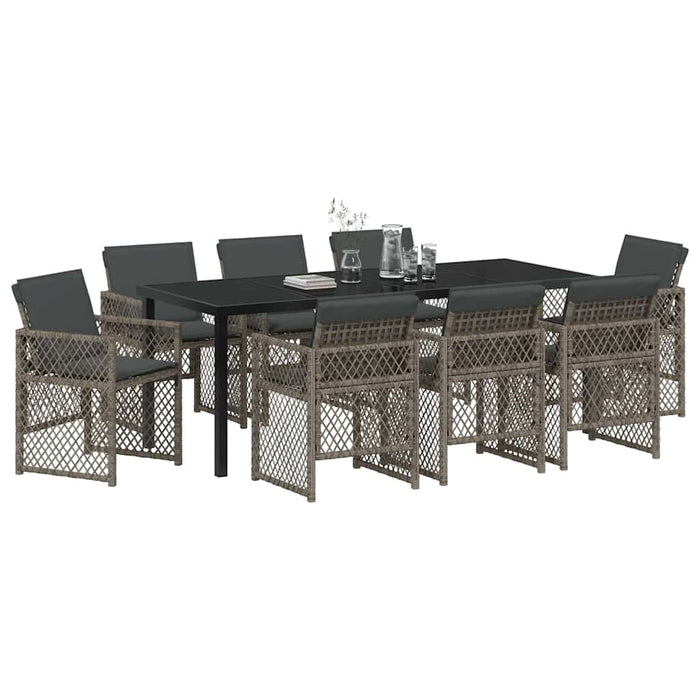 Set de masă pentru grădină 9 pcs Gri poliratan - WALTI WALTI