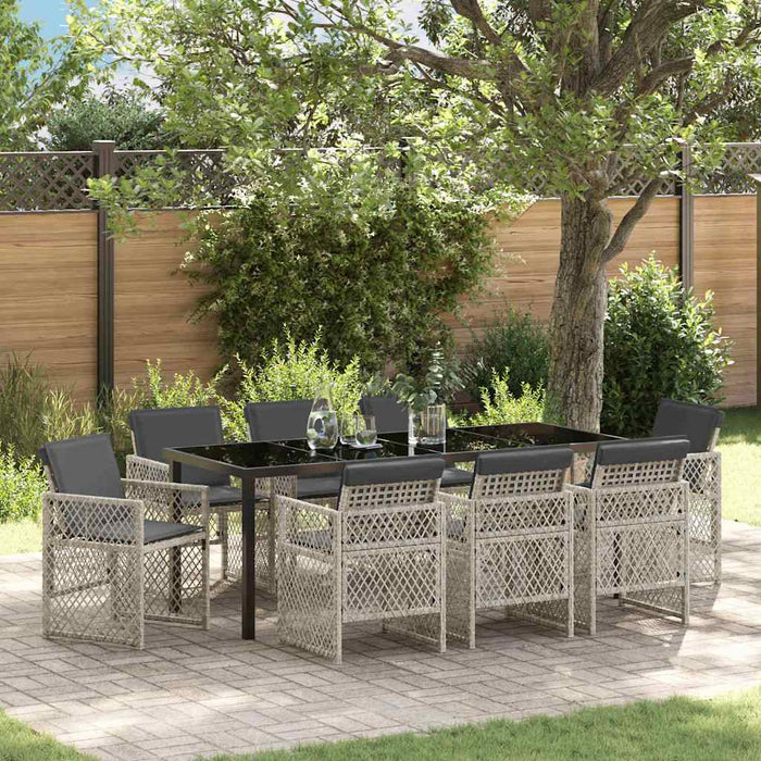Set de masă pentru grădină 9 pcs Gri deschis poliratan - WALTI WALTI