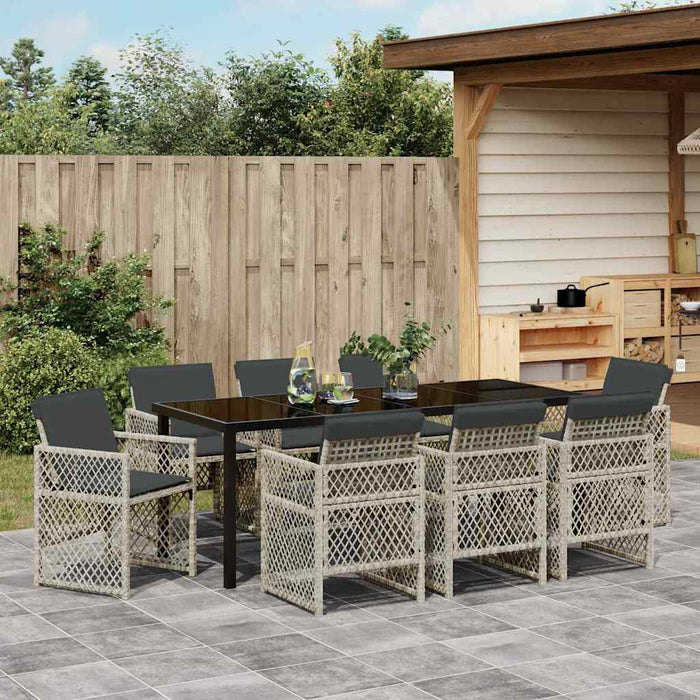Set de masă pentru grădină 9 pcs Gri deschis poliratan - WALTI WALTI
