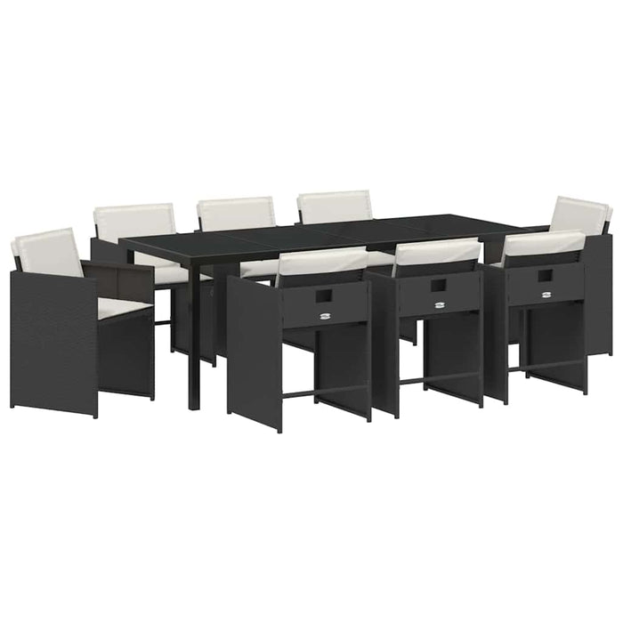 Set de masă pentru grădină 9 pcs Negru poliratan - WALTI WALTI