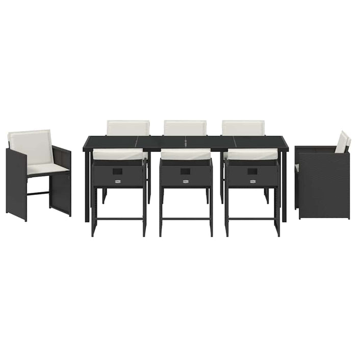 Set de masă pentru grădină 9 pcs Negru poliratan - WALTI WALTI