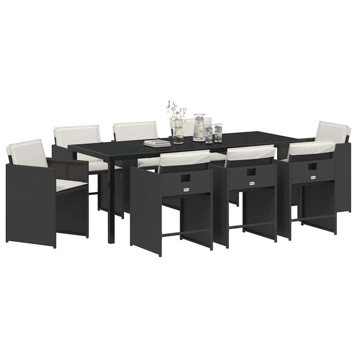 Set de masă pentru grădină 9 pcs Negru poliratan - WALTI WALTI