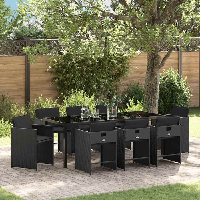 Set de masă pentru grădină 9 pcs Negru poliratan - WALTI WALTI