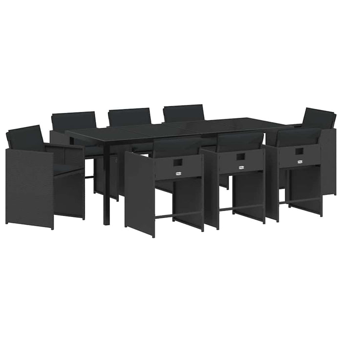 Set de masă pentru grădină 9 pcs Negru poliratan - WALTI WALTI