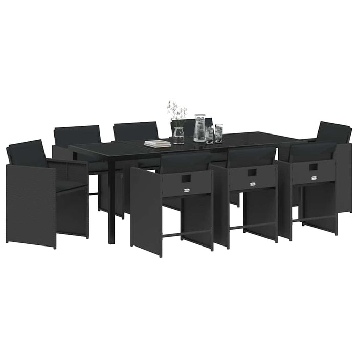 Set de masă pentru grădină 9 pcs Negru poliratan - WALTI WALTI