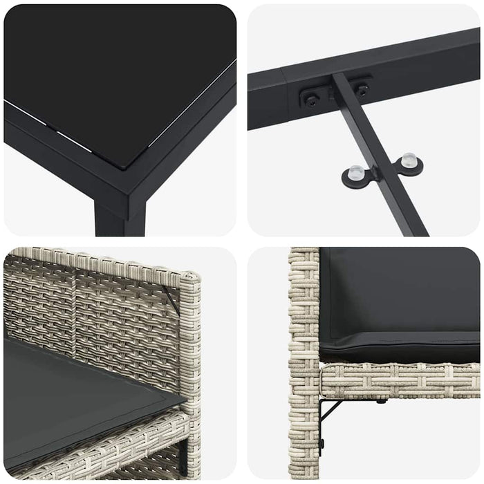 Set de masă pentru grădină 9 pcs Gri deschis poliratan - WALTI WALTI