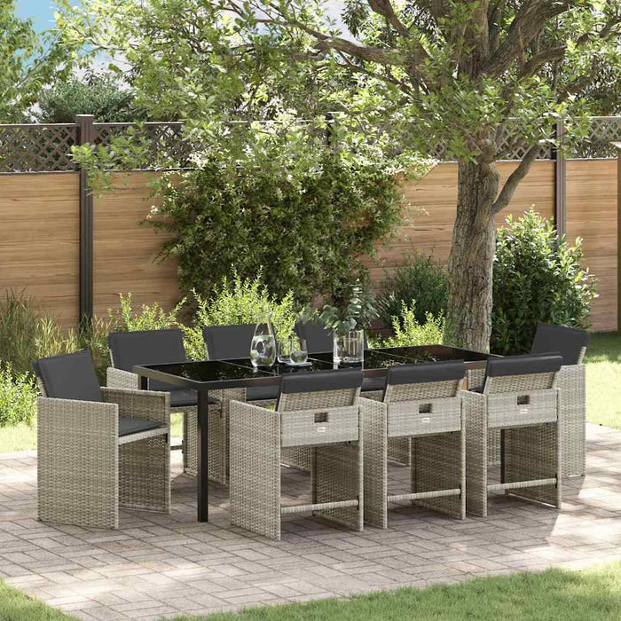 Set de masă pentru grădină 9 pcs Gri deschis poliratan - WALTI WALTI