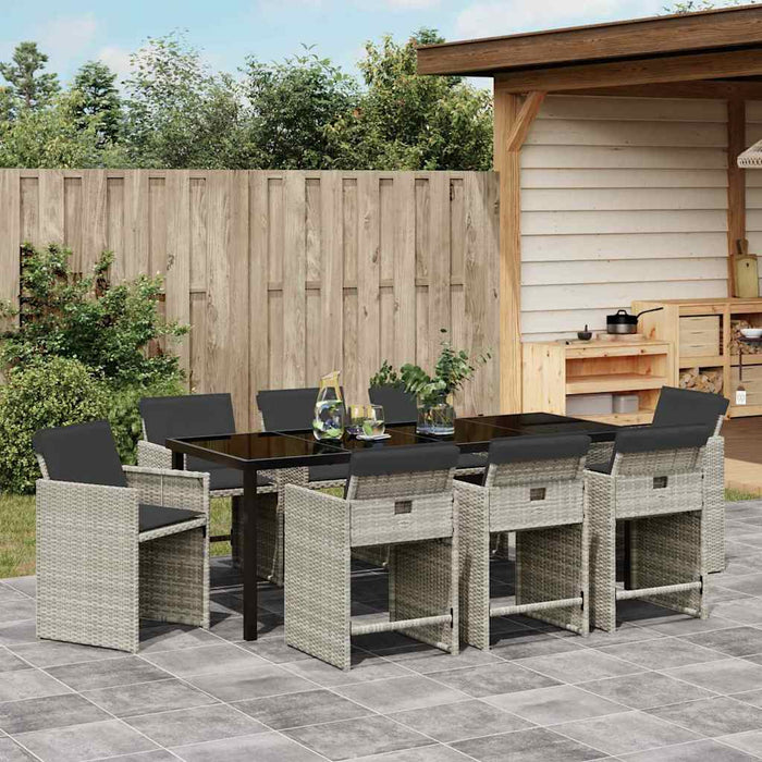 Set de masă pentru grădină 9 pcs Gri deschis poliratan - WALTI WALTI