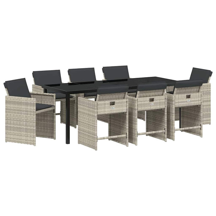 Set de masă pentru grădină 9 pcs Gri deschis poliratan - WALTI WALTI
