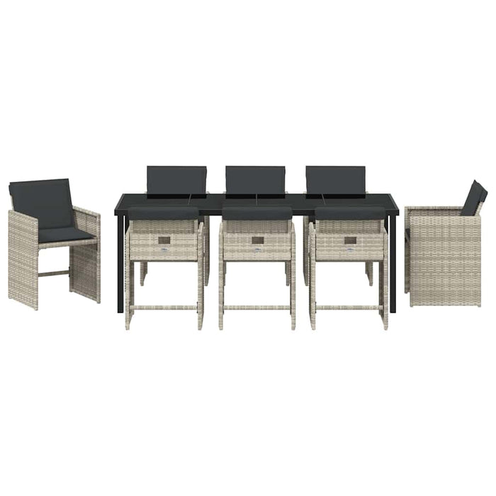 Set de masă pentru grădină 9 pcs Gri deschis poliratan - WALTI WALTI