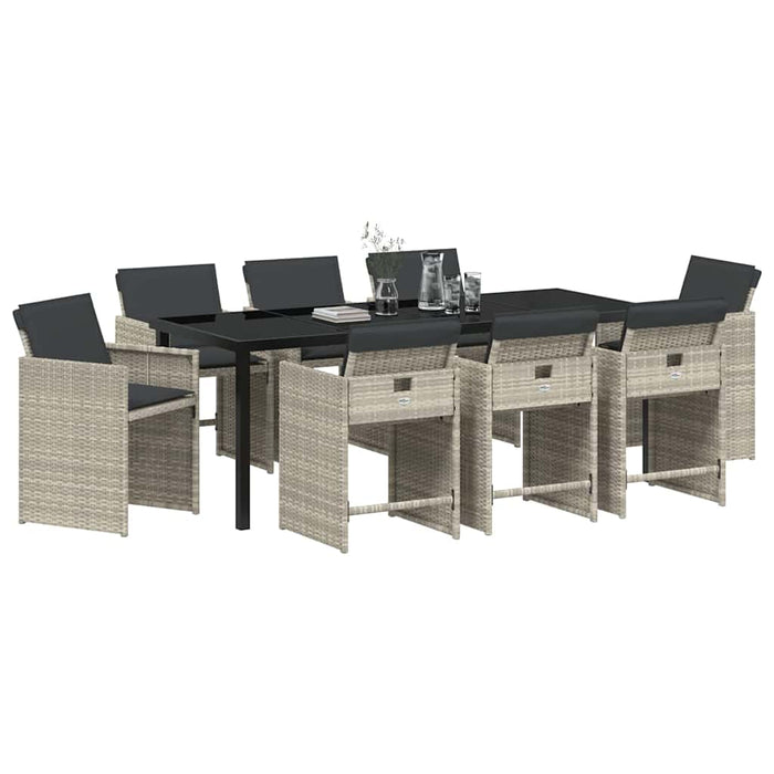 Set de masă pentru grădină 9 pcs Gri deschis poliratan - WALTI WALTI