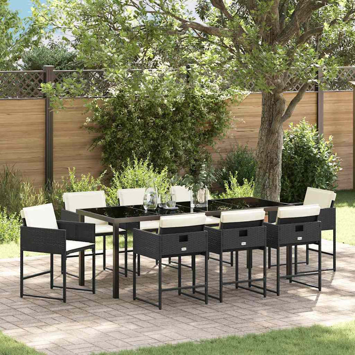 Set de masă pentru grădină 9 pcs Negru poliratan - WALTI WALTI
