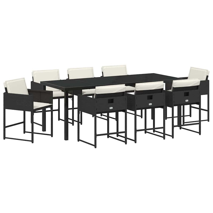 Set de masă pentru grădină 9 pcs Negru poliratan - WALTI WALTI