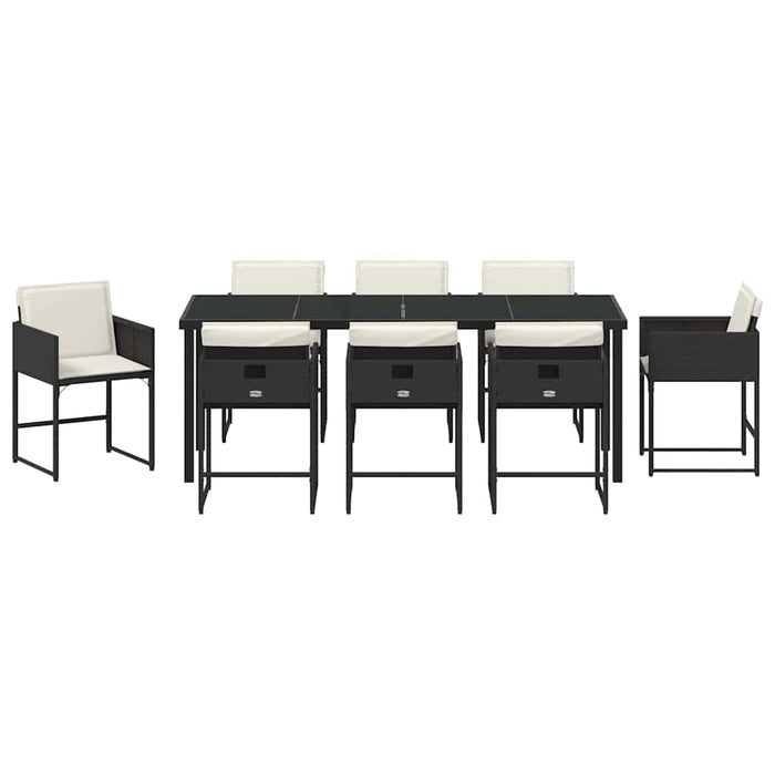 Set de masă pentru grădină 9 pcs Negru poliratan - WALTI WALTI
