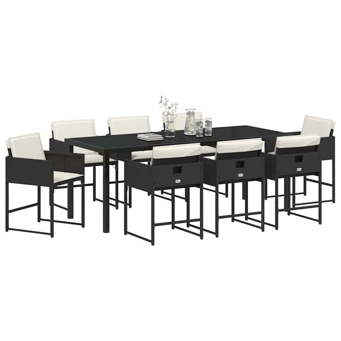 Set de masă pentru grădină 9 pcs Negru poliratan - WALTI WALTI