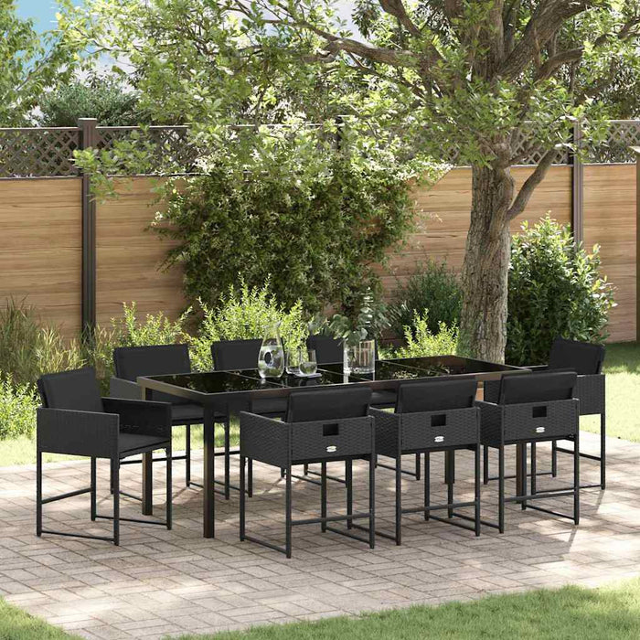 Set de masă pentru grădină 9 pcs Negru poliratan - WALTI WALTI