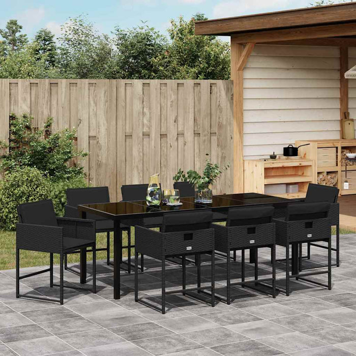 Set de masă pentru grădină 9 pcs Negru poliratan - WALTI WALTI