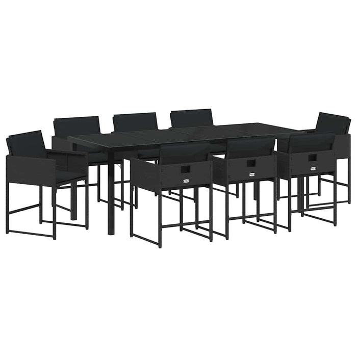 Set de masă pentru grădină 9 pcs Negru poliratan - WALTI WALTI