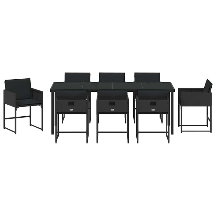 Set de masă pentru grădină 9 pcs Negru poliratan - WALTI WALTI
