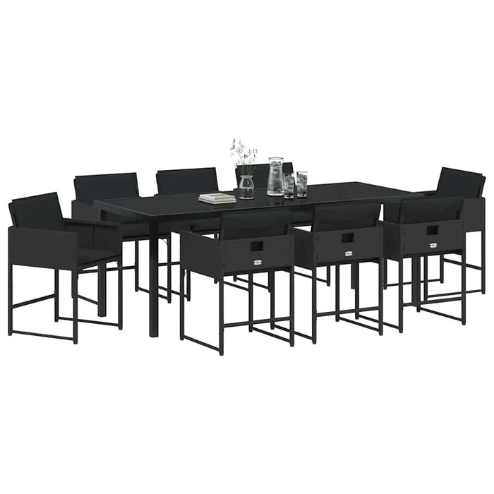 Set de masă pentru grădină 9 pcs Negru poliratan - WALTI WALTI