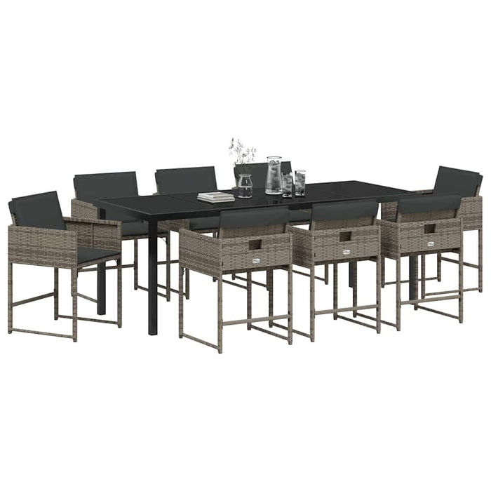 Set de masă pentru grădină 9 pcs Gri poliratan - WALTI WALTI