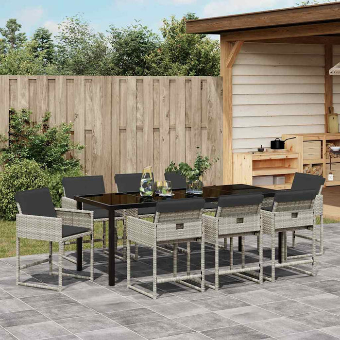 Set de masă pentru grădină 9 pcs Gri deschis poliratan - WALTI WALTI