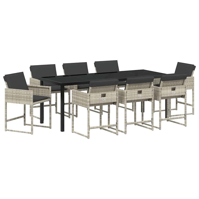 Set de masă pentru grădină 9 pcs Gri deschis poliratan - WALTI WALTI