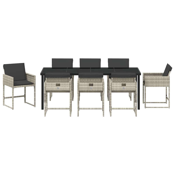 Set de masă pentru grădină 9 pcs Gri deschis poliratan - WALTI WALTI