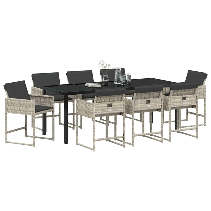 Set de masă pentru grădină 9 pcs Gri deschis poliratan - WALTI WALTI