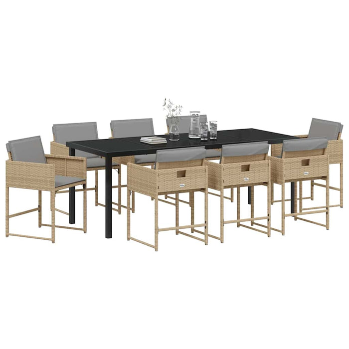 Set de masă pentru grădină 9 pcs Bej poliratan - WALTI WALTI