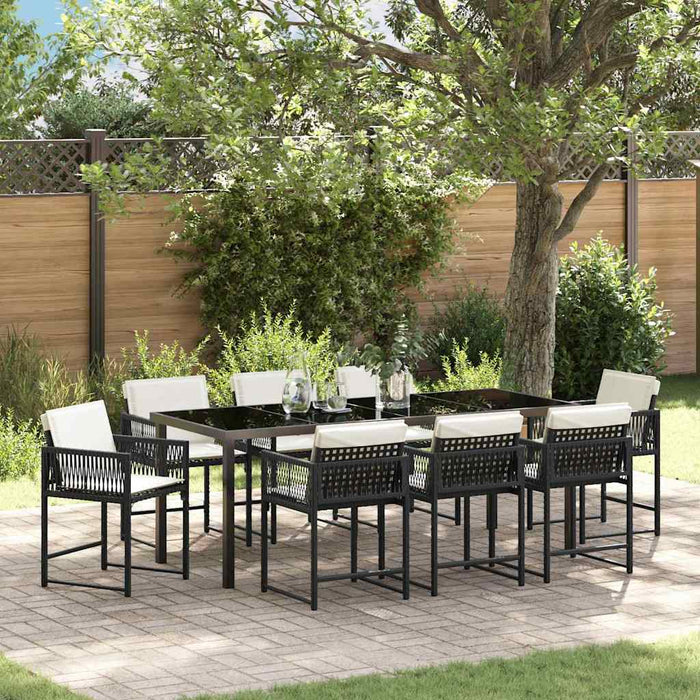 Set de masă pentru grădină 9 pcs Negru poliratan - WALTI WALTI