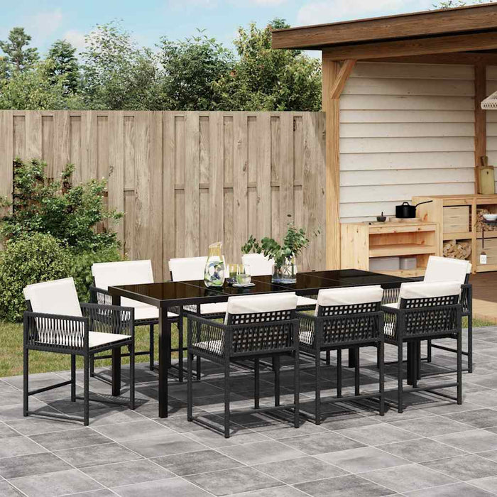 Set de masă pentru grădină 9 pcs Negru poliratan - WALTI WALTI