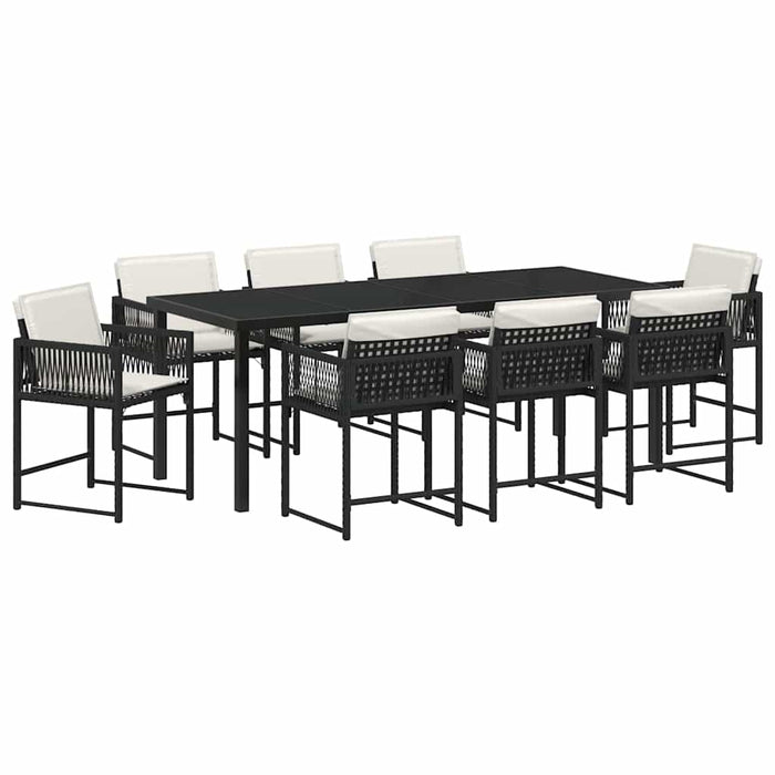 Set de masă pentru grădină 9 pcs Negru poliratan - WALTI WALTI
