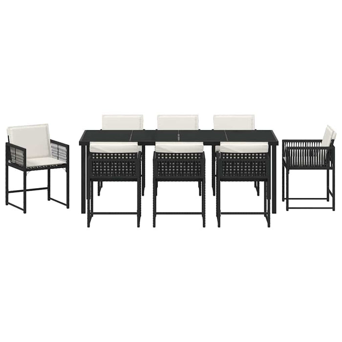 Set de masă pentru grădină 9 pcs Negru poliratan - WALTI WALTI
