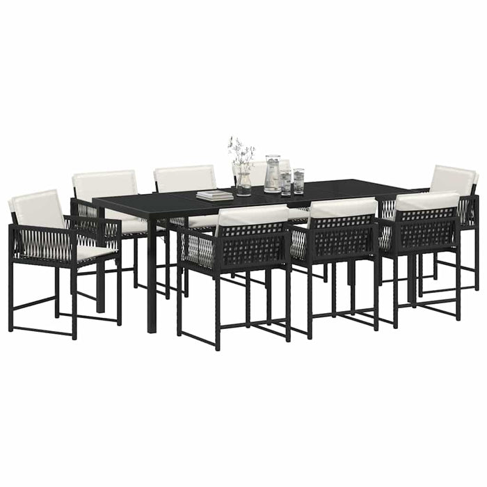 Set de masă pentru grădină 9 pcs Negru poliratan - WALTI WALTI