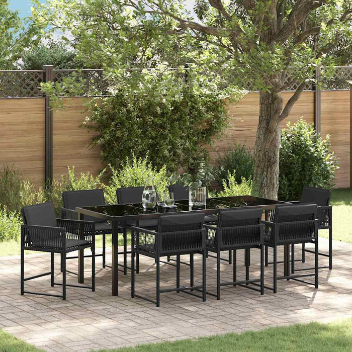 Set de masă pentru grădină 9 pcs Negru poliratan - WALTI WALTI