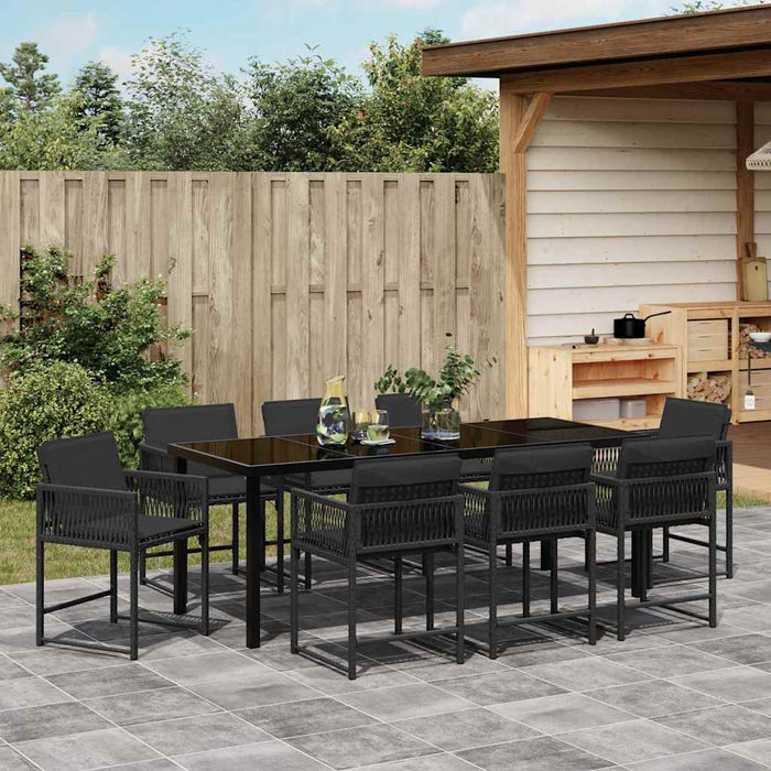Set de masă pentru grădină 9 pcs Negru poliratan - WALTI WALTI
