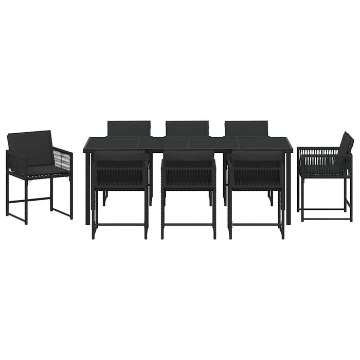 Set de masă pentru grădină 9 pcs Negru poliratan - WALTI WALTI