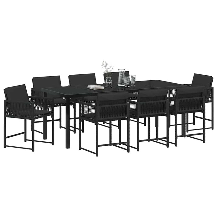 Set de masă pentru grădină 9 pcs Negru poliratan - WALTI WALTI